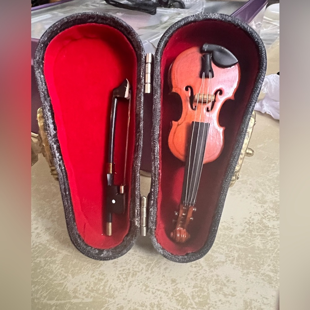 Miniature violin souvenir with case purchased from London, UK